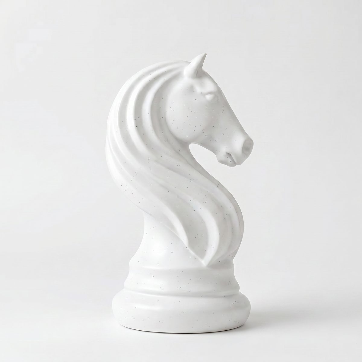 Chess Knight Horse Head Sculpture Matte White Speckled Resin