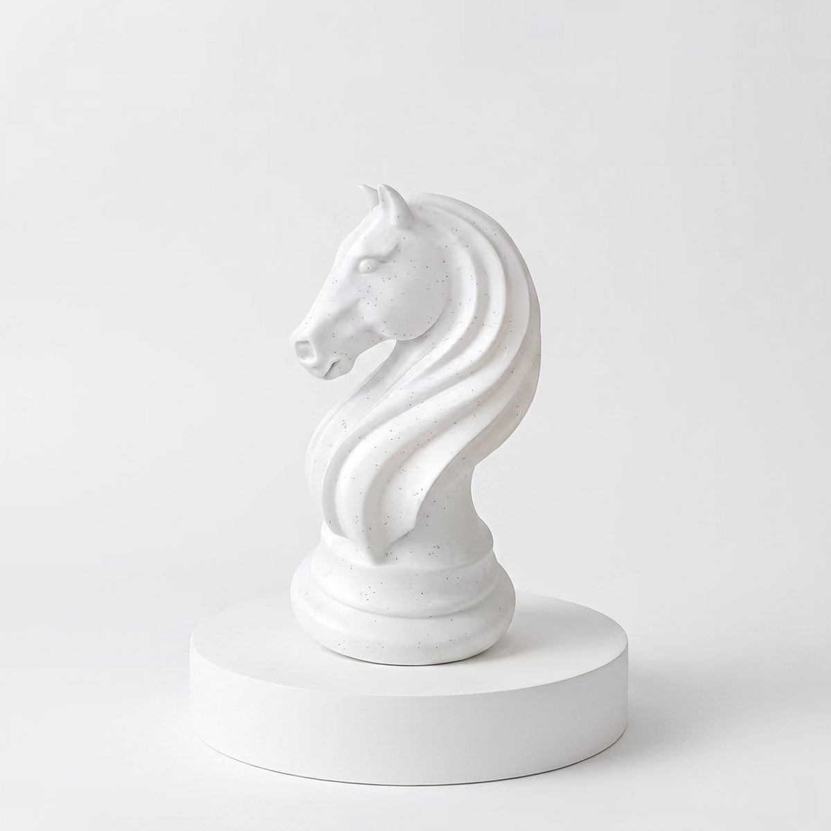 Chess Knight Horse Head Sculpture Matte White Speckled Resin