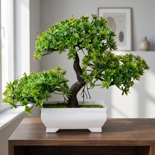 Artificial Bonsai Tree Sculptural Trunk White Ceramic Pot